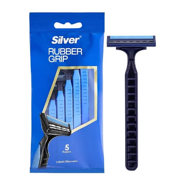خودتراش مردانه مدل Rubber Grip بسته ۵ عددی سیلور